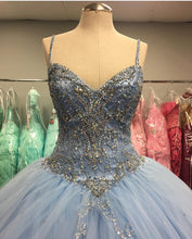 Load image into Gallery viewer, Light Blue Tulle Ball Gowns Quinceanera Dresses With Beaded