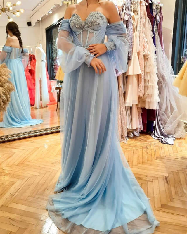 Light Blue Tulle Flowy Cottagecore Dress Light Blue Tulle Flowy Cottagecore Dress