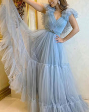 Load image into Gallery viewer, 80s style blue prom dress