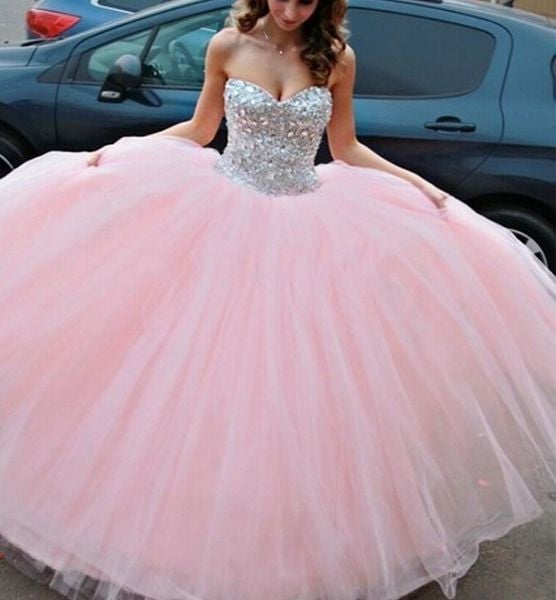 Light Pink Sweetheart Quinceanera Dresses With Crystals And Beads Light Pink Sweetheart Quinceanera Dresses With Crystals And Beads
