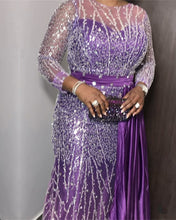 Load image into Gallery viewer, Light Purple Mermaid Beaded Satin Prom Dresses-alinanova