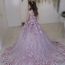 Load image into Gallery viewer, Lilac Tulle Cap Sleeves Wedding Dresses With Floral Flowers