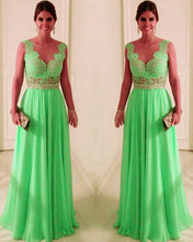 Load image into Gallery viewer, Lime Green Chiffon Prom Dresses Nude Back Lace Appliques-alinanova