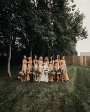 Load image into Gallery viewer, Sexy Long Split Bridesmaid Dresses Plunge Neck