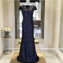 Load image into Gallery viewer, Long Burgundy Sequins Dropped Back Mermaid Bridesmaid Dresses