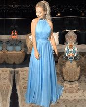 Load image into Gallery viewer, Long Chiffon Open Back Bridesmaid Dresses Halter Top-alinanova