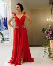 Load image into Gallery viewer, Long Chiffon Split Bridesmaid Dresses With Straps