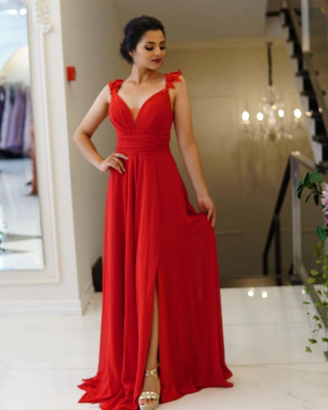 Long Chiffon Split Bridesmaid Dresses With Straps – alinanova