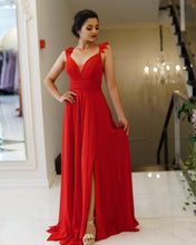 Load image into Gallery viewer, Long Chiffon Split Bridesmaid Dresses With Straps-alinanova