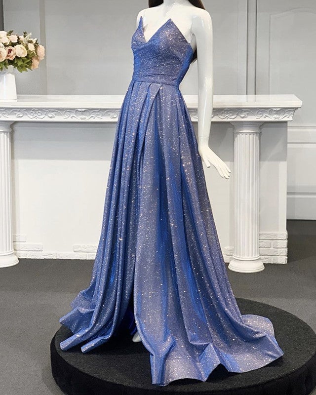 Long Glitter Prom Dresses Strapless Leg Slit alinanova Long Glitter Prom Dresses Strapless Leg Slit alinanova