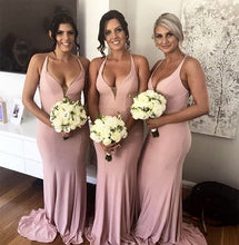 Load image into Gallery viewer, Long Jersey Halter Mermaid Backless Bridesmaid Dresses