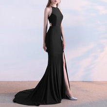 Load image into Gallery viewer, Long Jersey Halter Mermaid Evening Gowns Backless Prom Dresses
