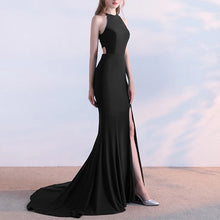 Load image into Gallery viewer, Long Jersey Halter Mermaid Evening Gowns Backless Prom Dresses