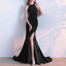 Load image into Gallery viewer, Long Jersey Halter Mermaid Evening Gowns Backless Prom Dresses-alinanova
