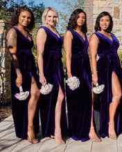 Load image into Gallery viewer, Purple Velvet Bridesmaid Dresses