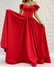 Load image into Gallery viewer, Long Satin A Line Prom Dresses Off The Shoulder