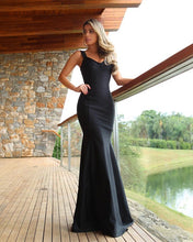 Load image into Gallery viewer, Long Satin Empire Waistline V-neck Mermaid Prom Dresses