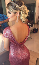 Load image into Gallery viewer, Mermaid Champagne Sequin Bridesmaid Dresses Cap Sleeve