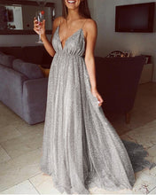 Load image into Gallery viewer, Long Sequin Silver Evening Dresses