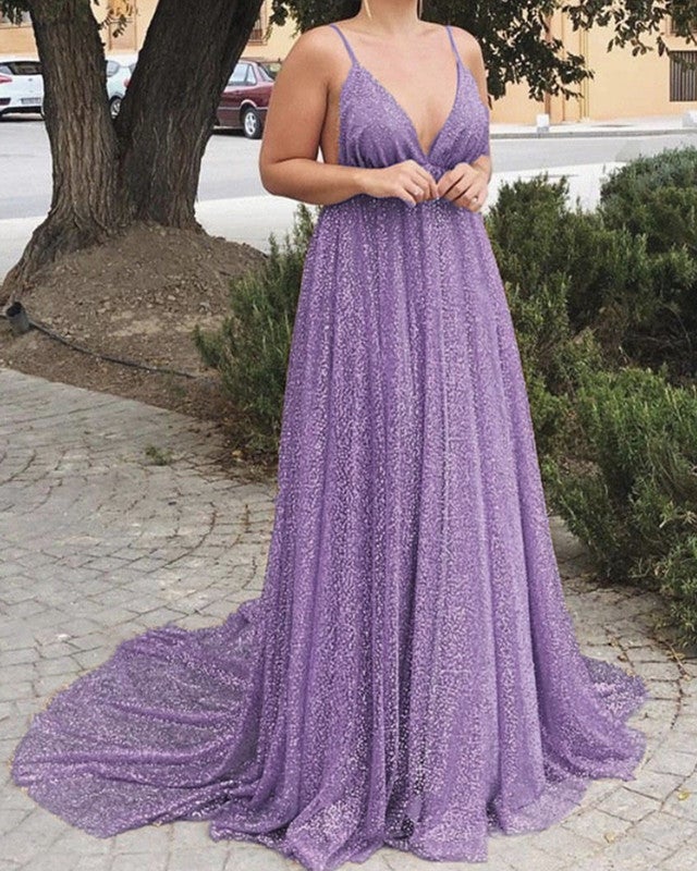 Long Sequins Evening Dresses Plunge V-neck Prom Gowns alinanova Long Sequins Evening Dresses Plunge V-neck Prom Gowns alinanova