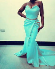 Load image into Gallery viewer, Long Sheath Prom Dresses Sweetheart Split Beaded Sashes