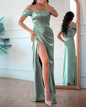 Load image into Gallery viewer, Sage Green Satin Bridesmaid Dresses
