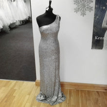 Load image into Gallery viewer, Long Silver Sequins Bridesmaid Dresses