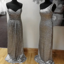 Load image into Gallery viewer, Long Silver Sequins Bridesmaid Dresses