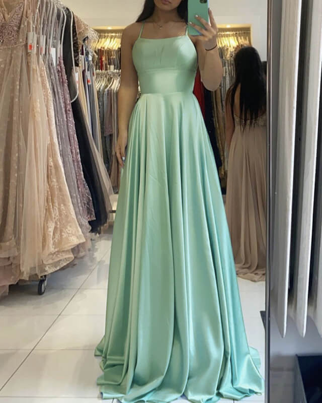 Long Simple Sage Green Satin Dress Long Simple Sage Green Satin Dress