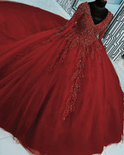 Load image into Gallery viewer, Maroon Long Sleeves Quinceanera Dresses