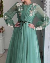 Load image into Gallery viewer, Long Sleeve Tulle Prom Dresses Lace Embroidery
