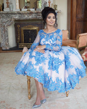Load image into Gallery viewer, Long Sleeve Tea Length Ball Gown Appliques Dresses