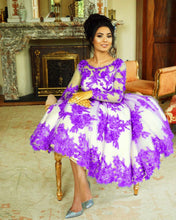 Load image into Gallery viewer, Long Sleeve Tea Length Ball Gown Appliques Dresses
