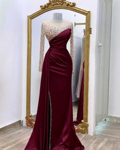 Load image into Gallery viewer, Long Sleeves Burgundy Prom Dresses Mermaid