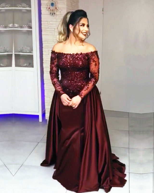 Long Sleeves Lace Off Shoulder Mermaid Prom Dresses Long Sleeves Lace Off Shoulder Mermaid Prom Dresses