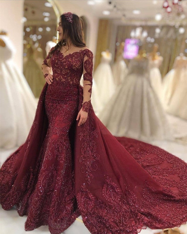 Sheer Neckline Mermaid Lace Evening Dresses alinanova Sheer Neckline Mermaid Lace Evening Dresses alinanova