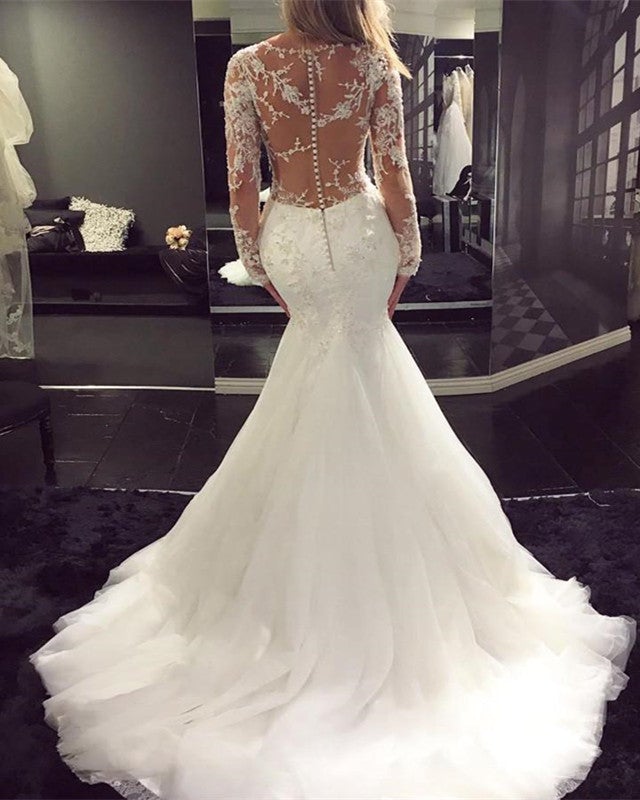 princess polly baby blue dress AYSUN | Mermaid wedding dress with V-neckline, long sleeves and V-back main image 1