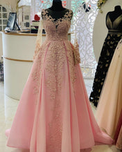 Load image into Gallery viewer, Pink Prom Gowns Long Sleeves