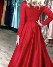 Load image into Gallery viewer, Satin-Prom-Gowns-Long-Sleeves-Formal-Evening-Dress