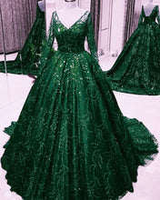Load image into Gallery viewer, Long Sleeves Green Prom Dresses
