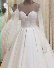 Load image into Gallery viewer, Long Sleeves Wedding Dress Satin Ball Gown Sequins Beaded Corset