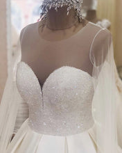 Load image into Gallery viewer, Long Sleeves Wedding Dress Satin Ball Gown Sequins Beaded Corset