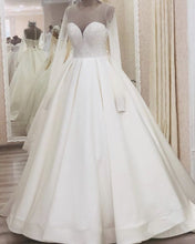 Load image into Gallery viewer, Long Sleeves Wedding Dress Satin Ball Gown Sequins Beaded Corset-alinanova