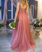 Load image into Gallery viewer, Long Pink Tulle Evening Dress
