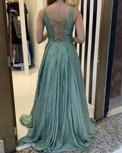 Load image into Gallery viewer, Long Green Prom Dresses Open Back