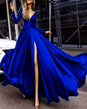 Load image into Gallery viewer, Long Sleeves Evening Dresses Chiffon V-neck Split Prom Dress