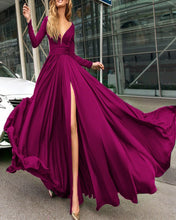 Load image into Gallery viewer, Sexy Plunge V-neck Long Sleeves Prom Dresses Leg Split