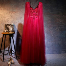 Load image into Gallery viewer, Lovely Pearl Beaded V Neck Long Burgundy Dress