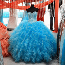Load image into Gallery viewer, Lovely Beaded Organza Ruffles Turquoise Quinceanera Dresses Ball Gowns
