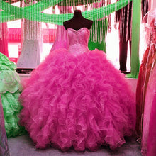 Load image into Gallery viewer, Lovely Beaded Organza Ruffles Turquoise Quinceanera Dresses Ball Gowns